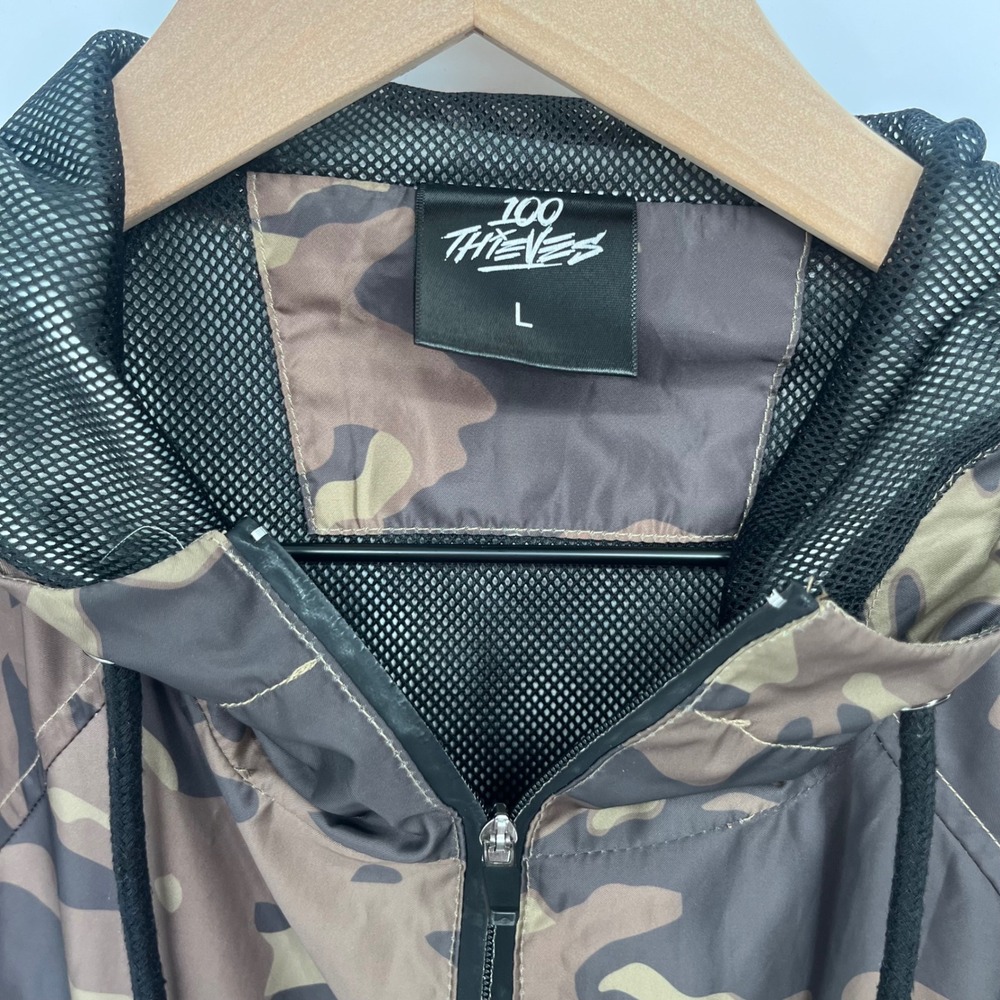 100 Thieves Camo Windbreaker Anorak Mens Large Green Brown Streetwear‎ Techwear - Picture 2 of 8